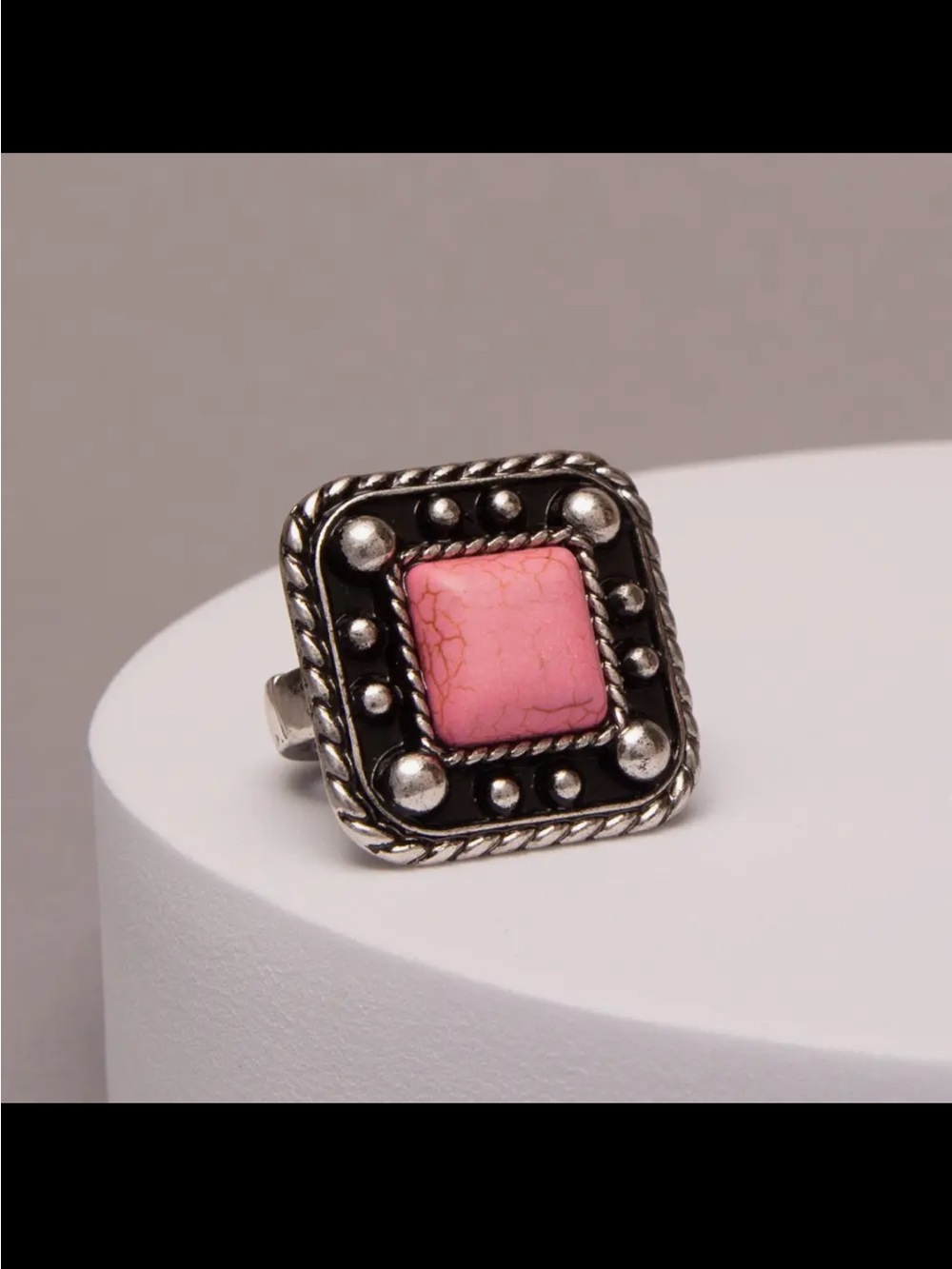 Women's Pink Stone Silver-Tone Square Statement Ring